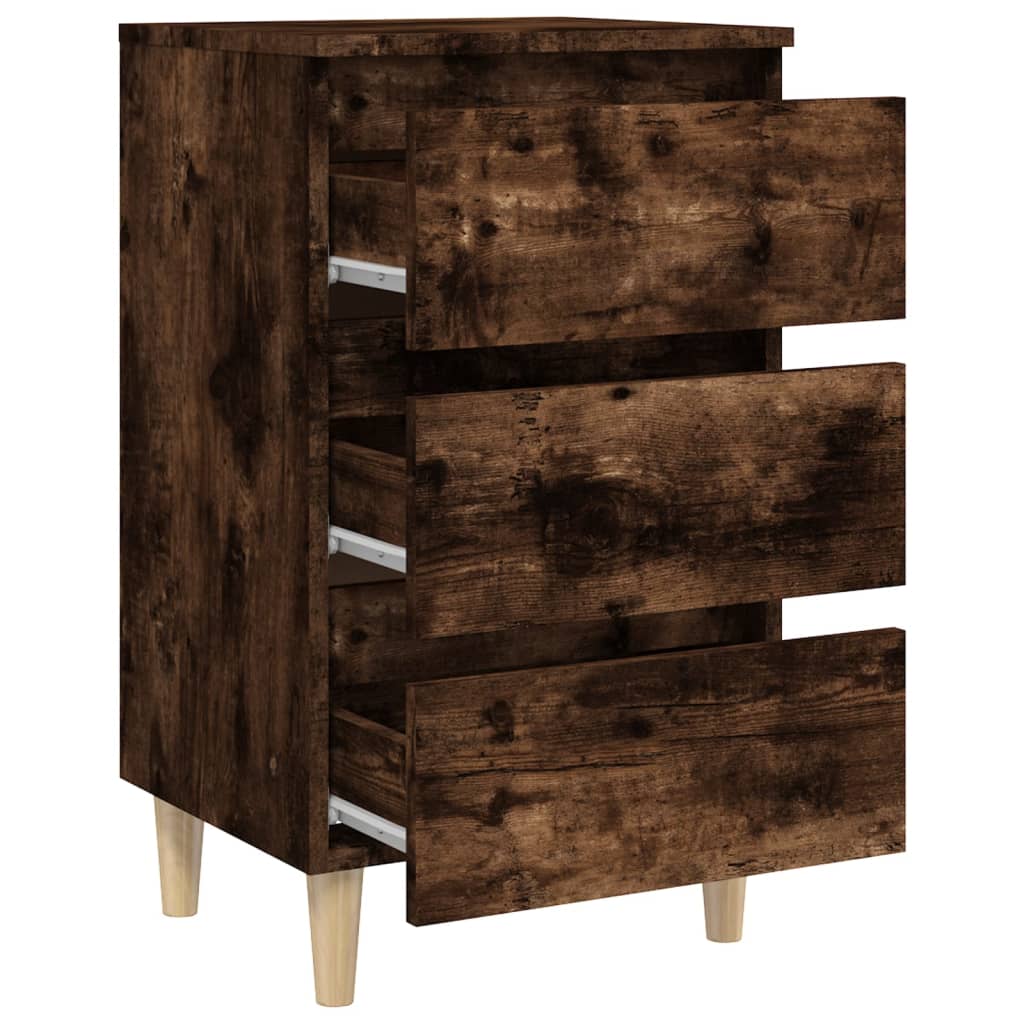 Bed Cabinets with Solid Wood Legs 2 pcs Smoked Oak 40x35x69 cm