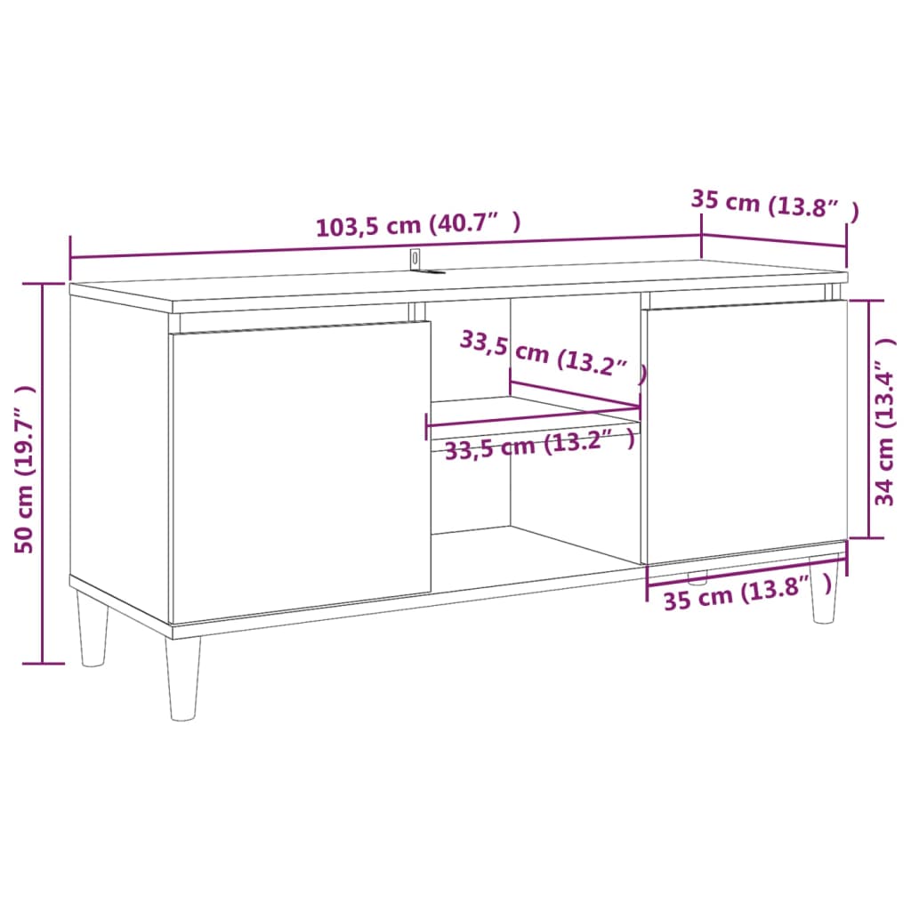 TV Cabinet with Solid Wood Legs Brown Oak 103.5x35x50 cm