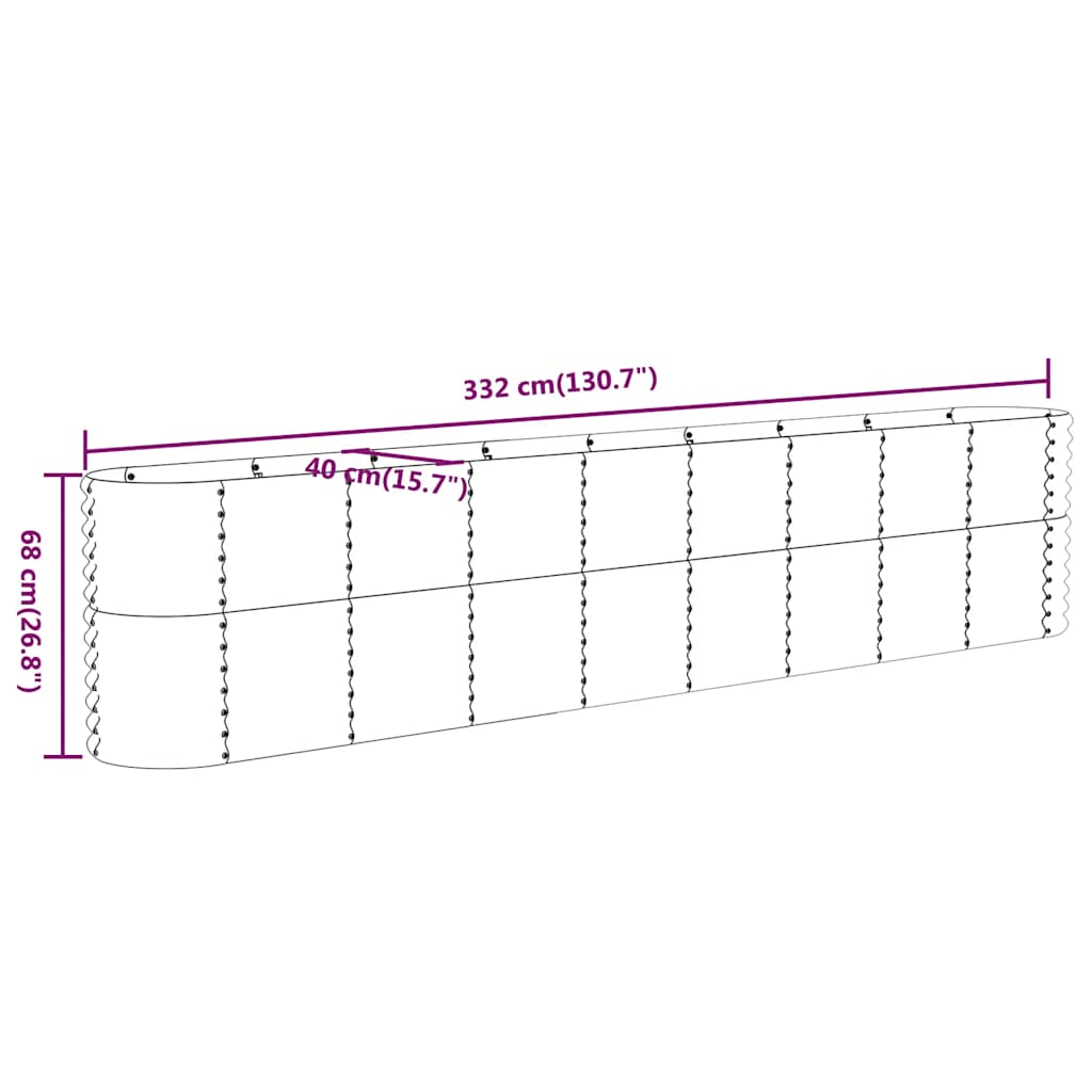 Garden Raised Bed Galvanised Steel 332x40x68 cm Anthracite