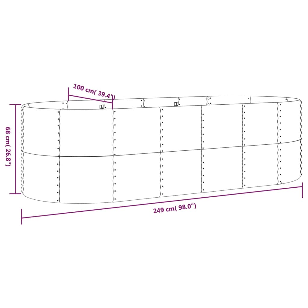 Garden Raised Bed Galvanised Steel 249x100x68 cm Silver