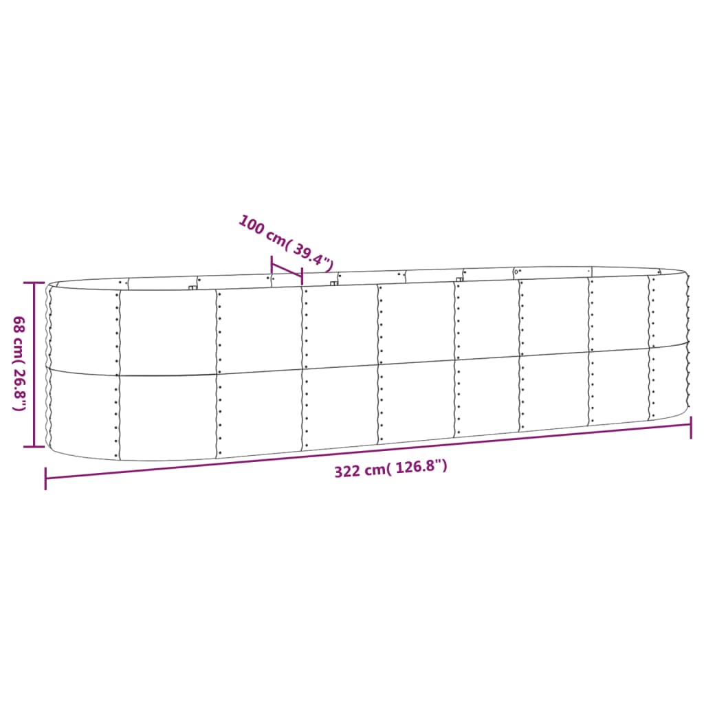 Garden Raised Bed Galvanised Steel 322x100x68 cm Green