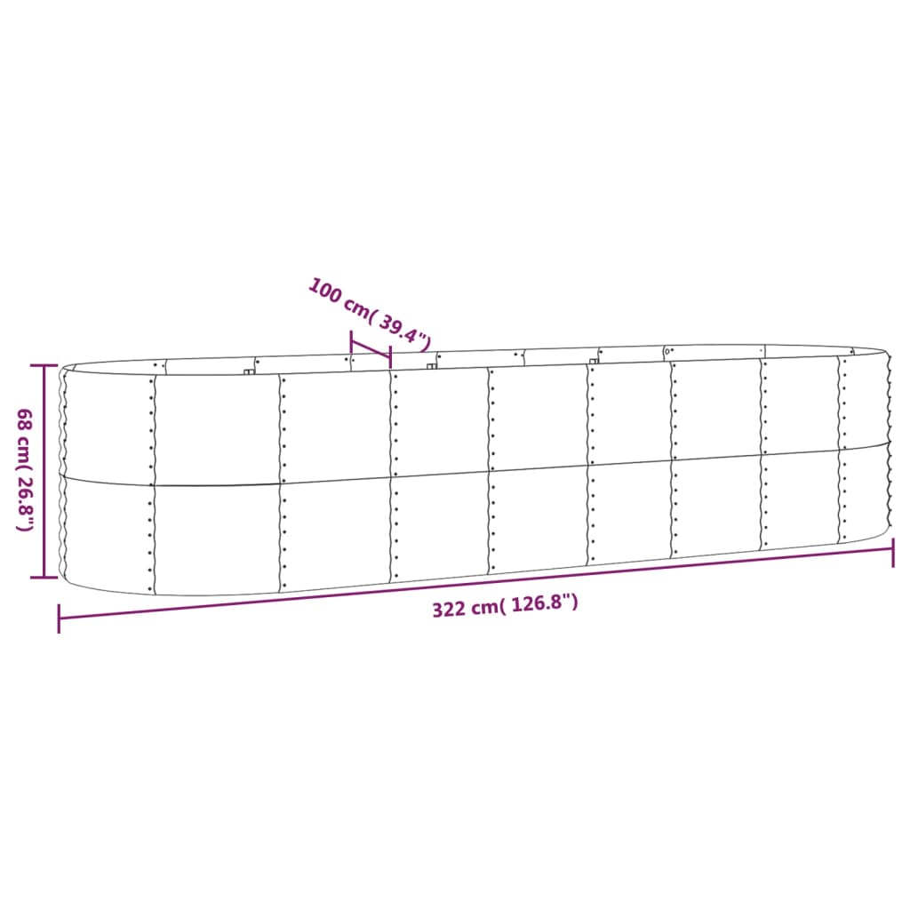 Garden Raised Bed Galvanised Steel 322x100x68 cm Brown