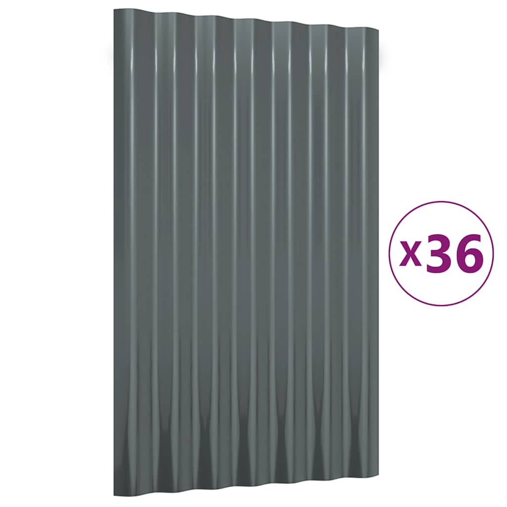 Roof Panels 36 pcs Galvanised Steel Anthracite 60x36 cm