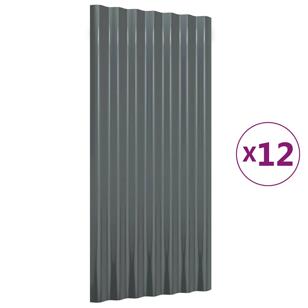 Roof Panels 12 pcs Galvanised Steel Anthracite 80x36 cm