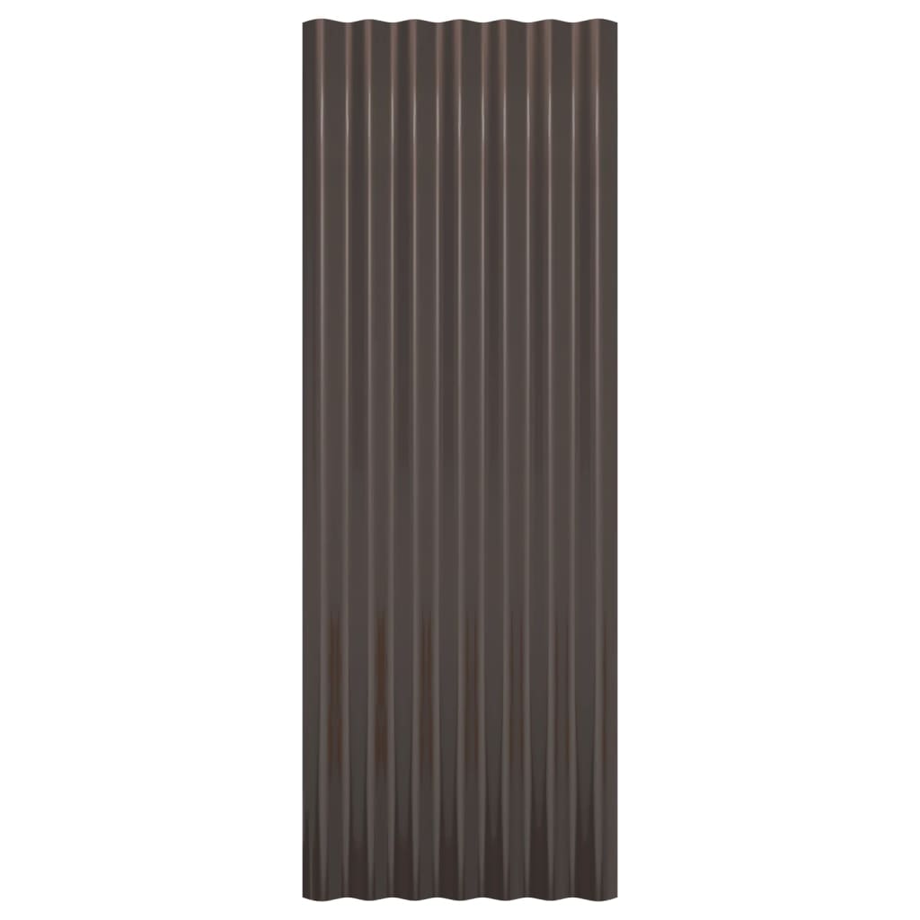 Roof Panels 12 pcs Galvanised Steel Brown 100x36 cm