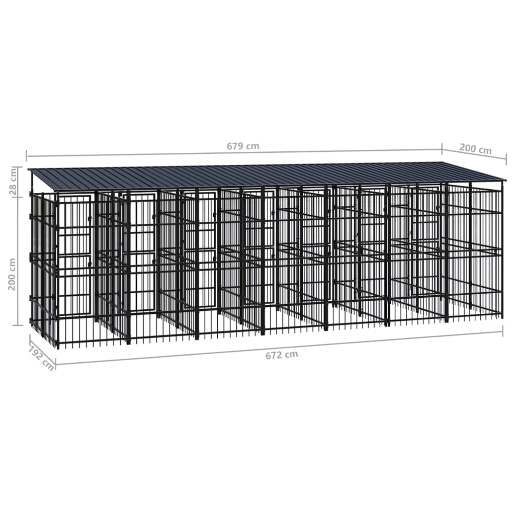Outdoor Dog Kennel with Roof Steel 12.9 m²
