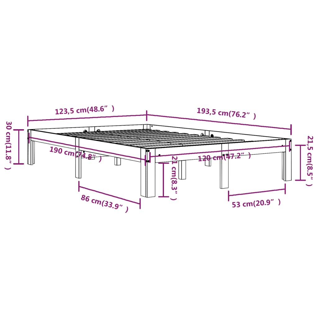 Bed Frame without Mattress White 120x190cm Small Double