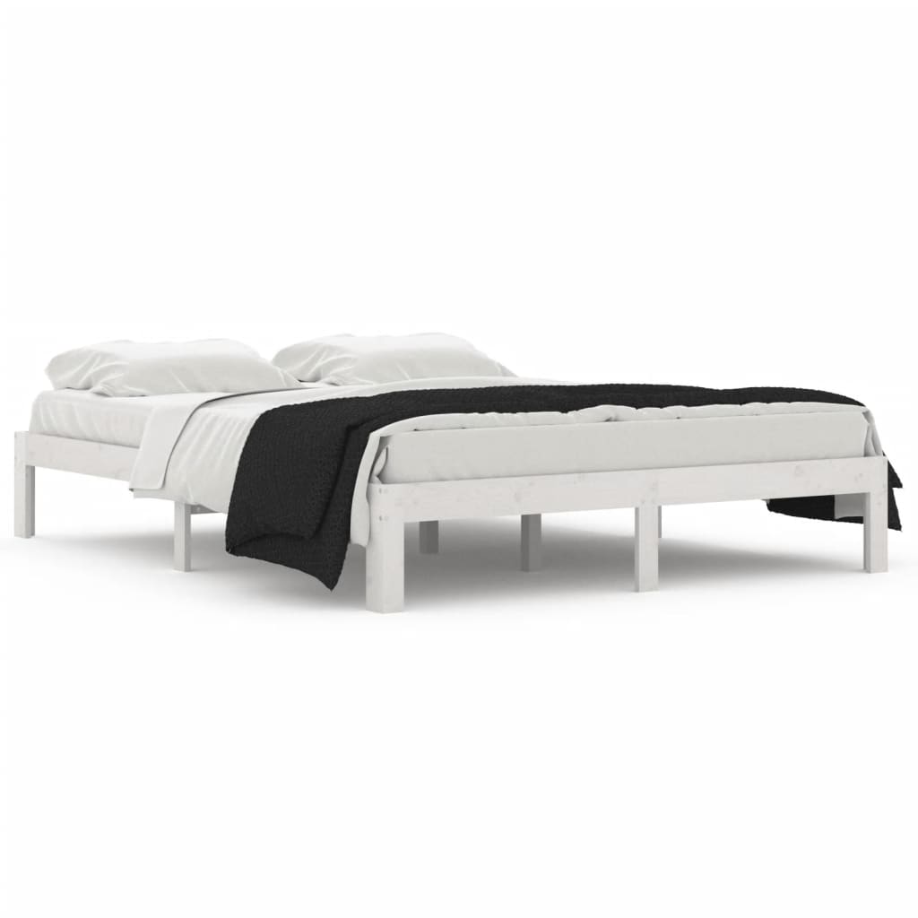 Bed Frame without Mattress White Solid Wood 150x200cm King Size