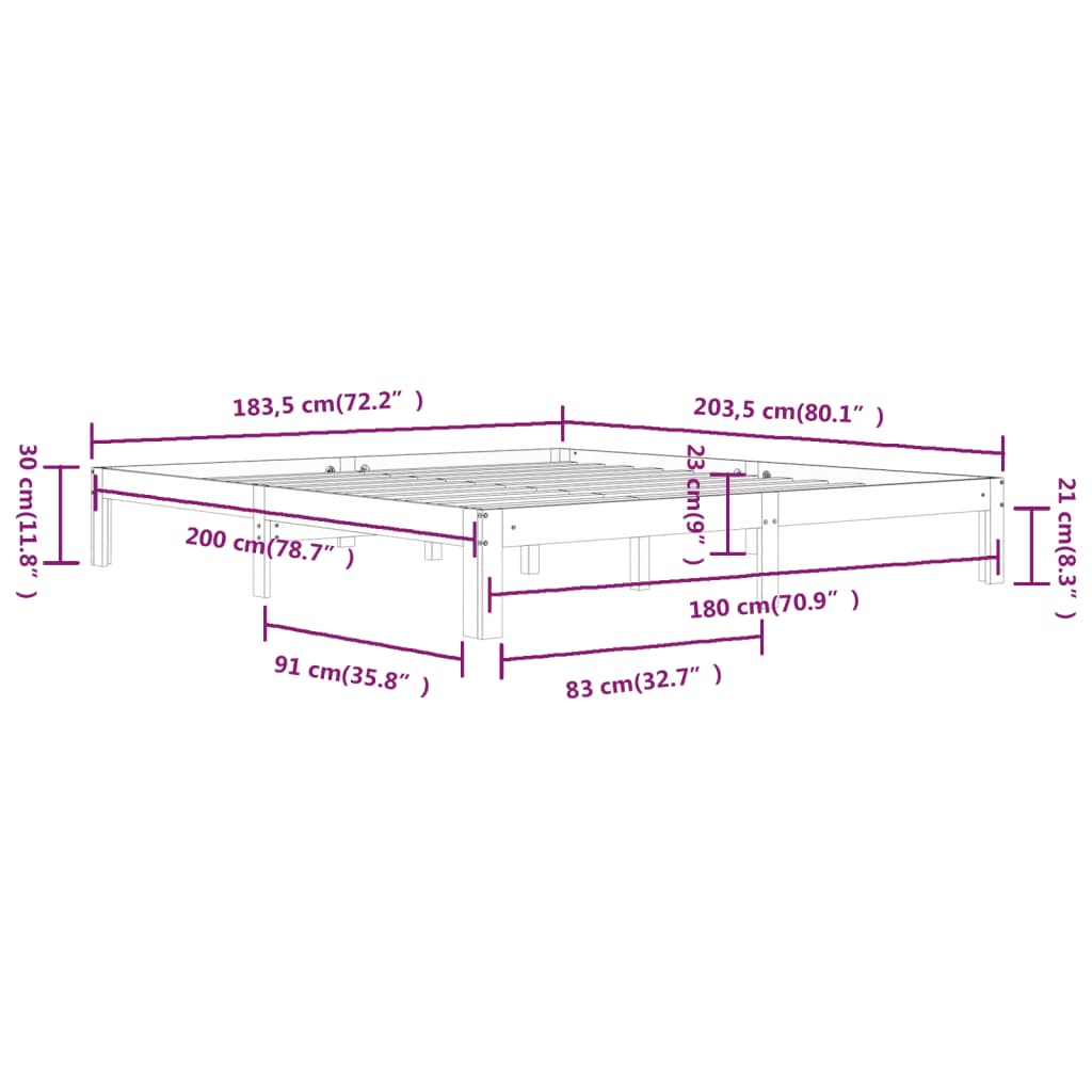 Bed Frame without Mattress White 180x200cm Super King Size