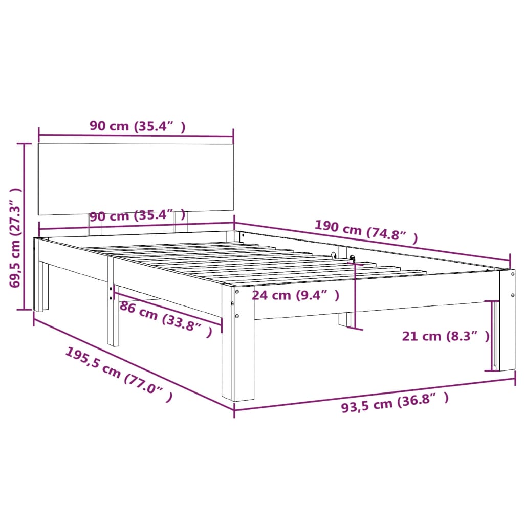 Bed Frame without Mattress White 90x190cm Single