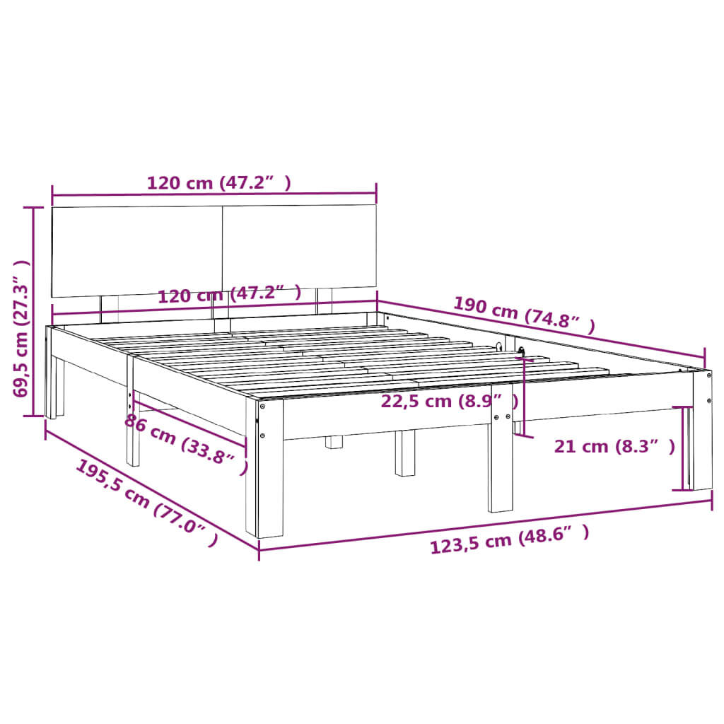 Bed Frame without Mattress Honey Brown 120x190cm Small Double