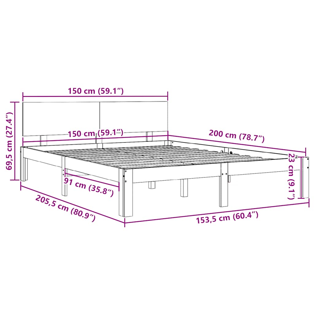 Bed Frame without Mattress White 150x200cm King Size