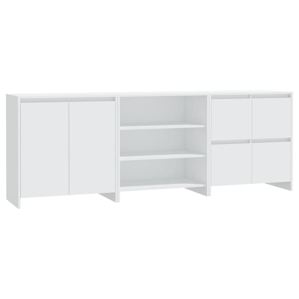 3 Piece Sideboard White Engineered Wood