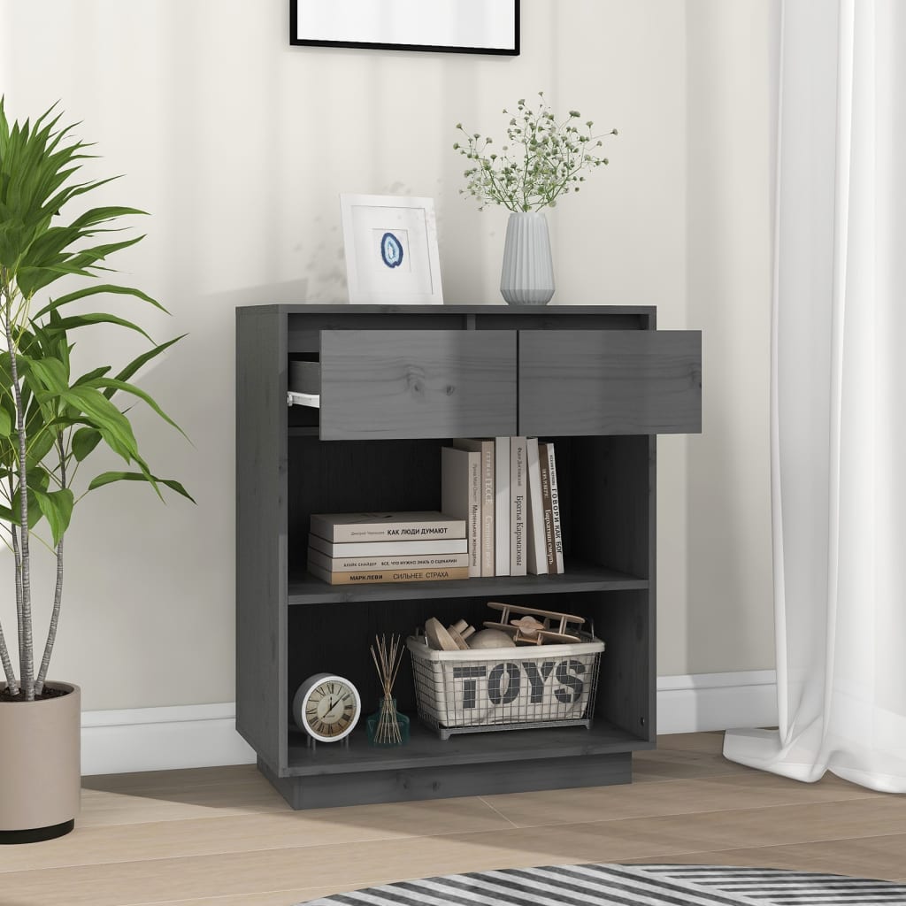 Console Cabinet Grey 60x34x75 cm Solid Wood Pine