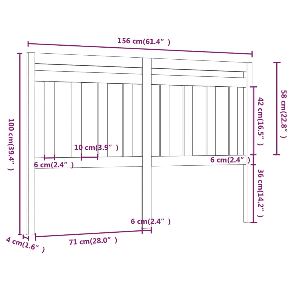 Bed Headboard Black 156x4x100 cm Solid Wood Pine