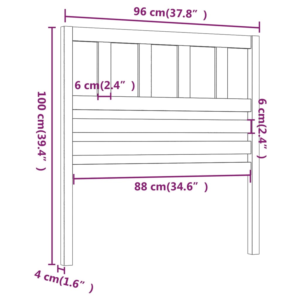 Bed Headboard Black 96x4x100 cm Solid Wood Pine