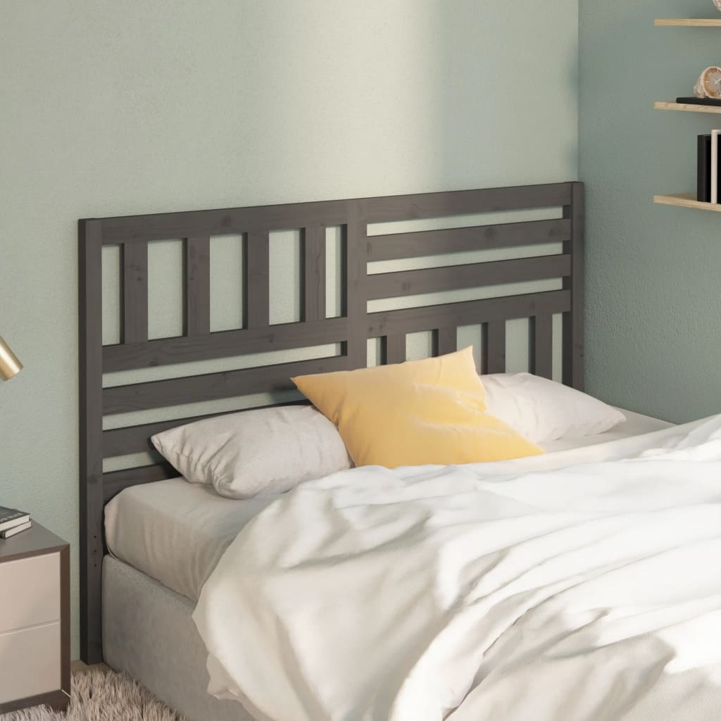 Bed Headboard Grey 126x4x100 cm Solid Wood Pine