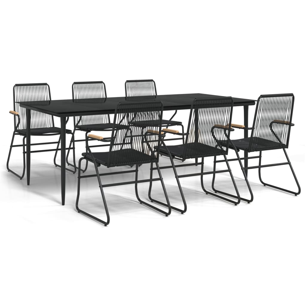 7 Piece Garden Dining Set Black PVC Rattan