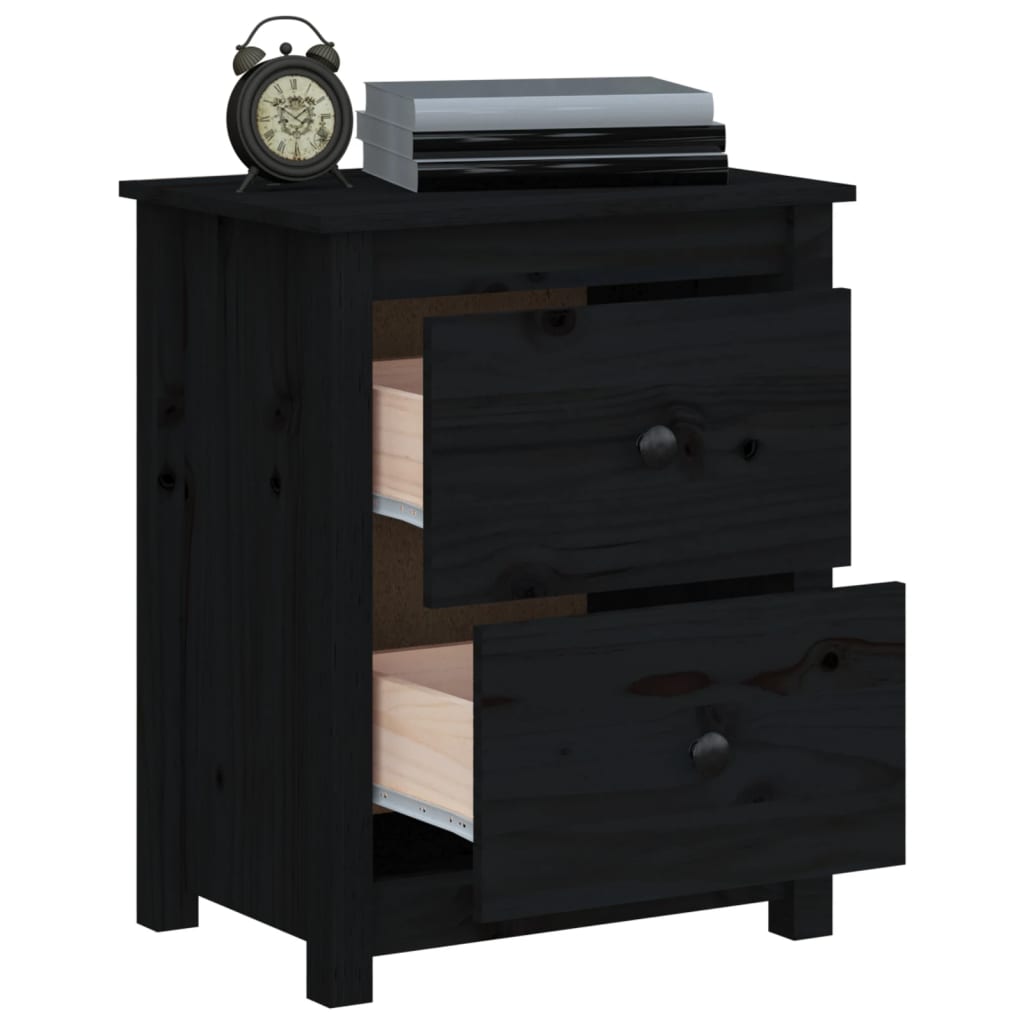 Bedside Cabinet Black 50x35x61.5 cm Solid Wood Pine