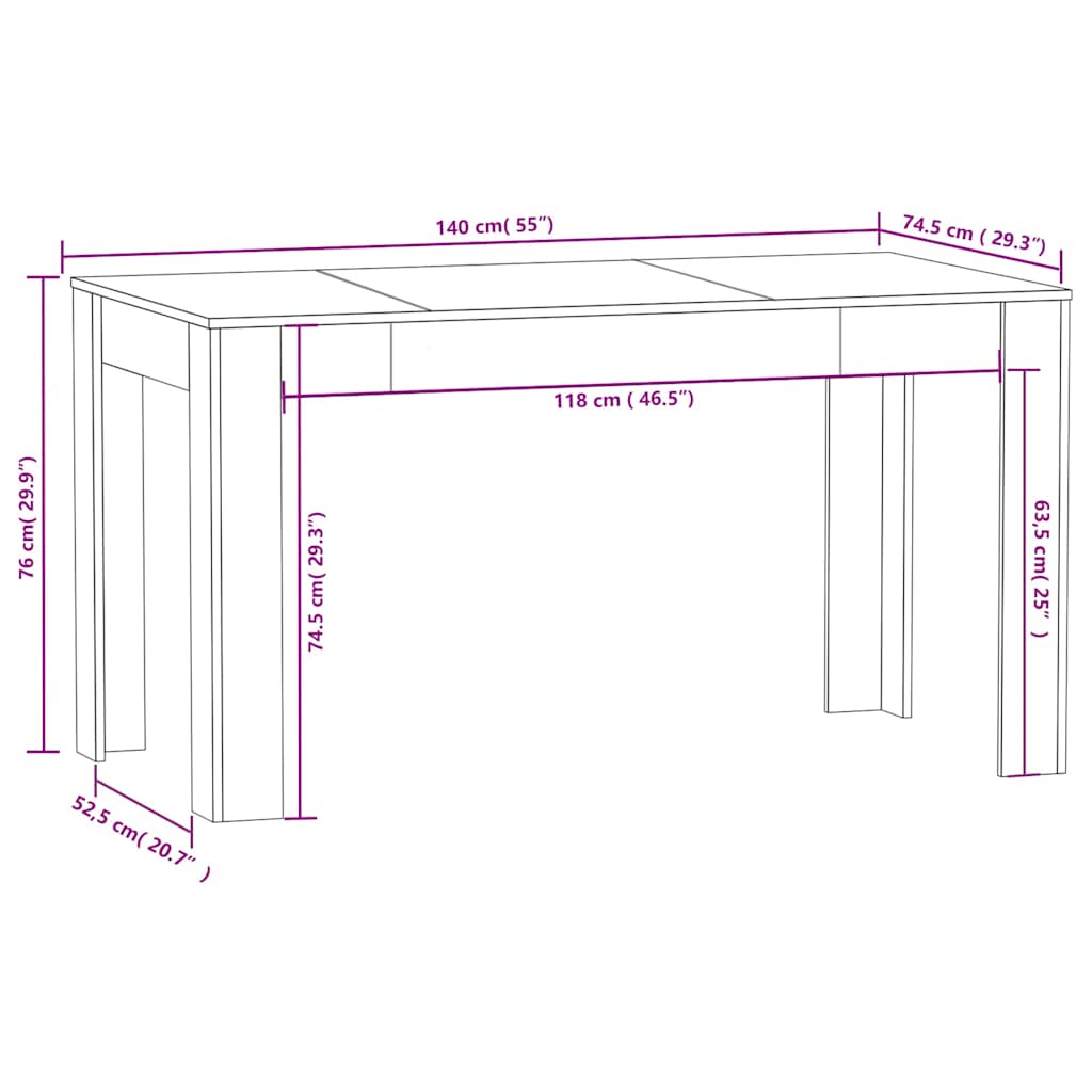 Dining Table Smoked Oak 140x74.5x76 cm Engineered Wood