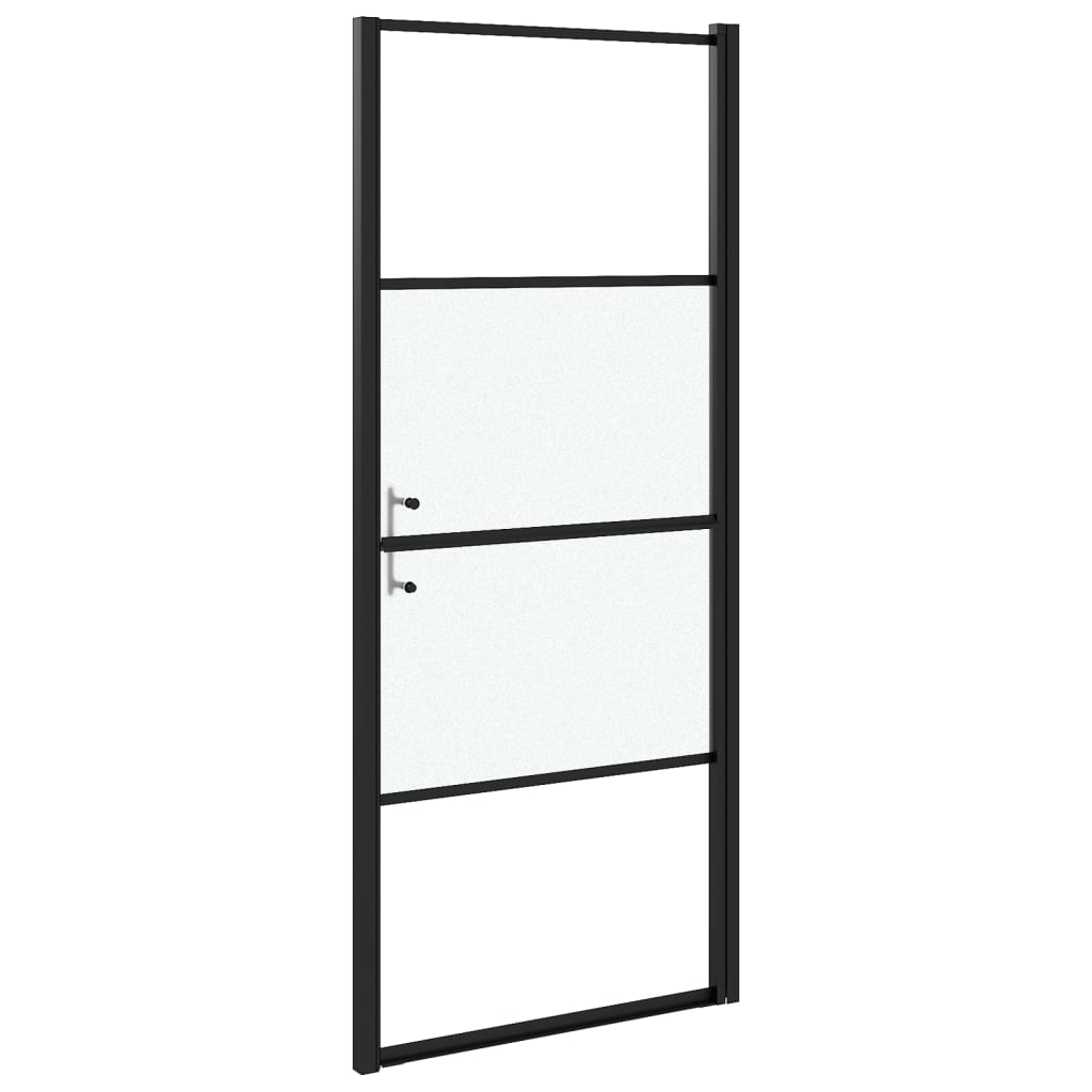 Shower Door 91x195 cm Half Frosted Tempered Glass Black
