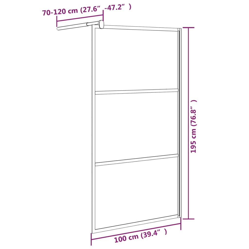 Walk-in Shower Wall 100x195 cm Half Frosted ESG Glass Black