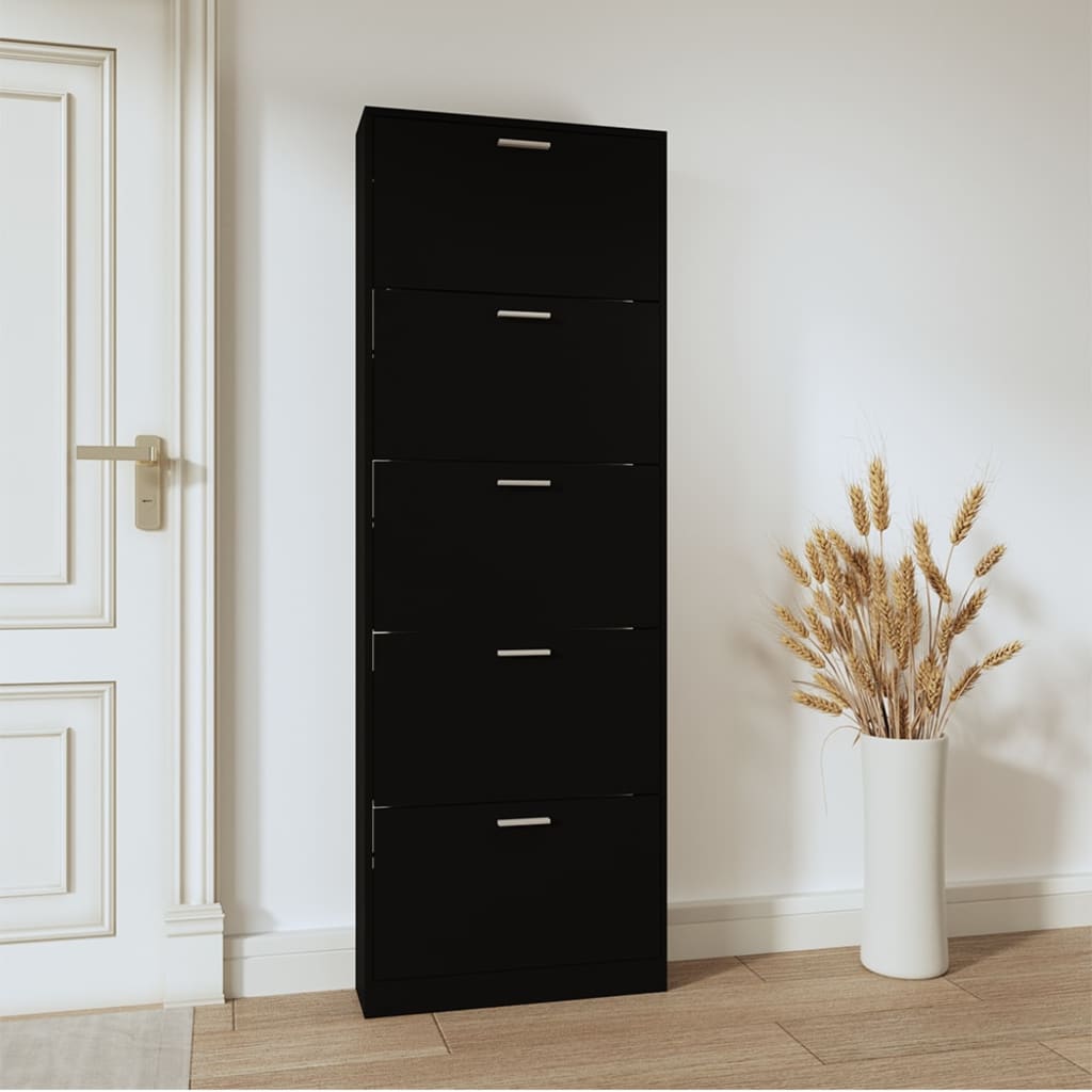 Shoe Cabinet Black 59x17x169 cm Engineered Wood