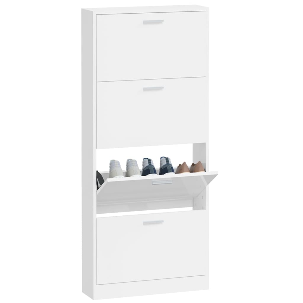 Shoe Cabinet High Gloss White 59x17x150 cm Engineered Wood