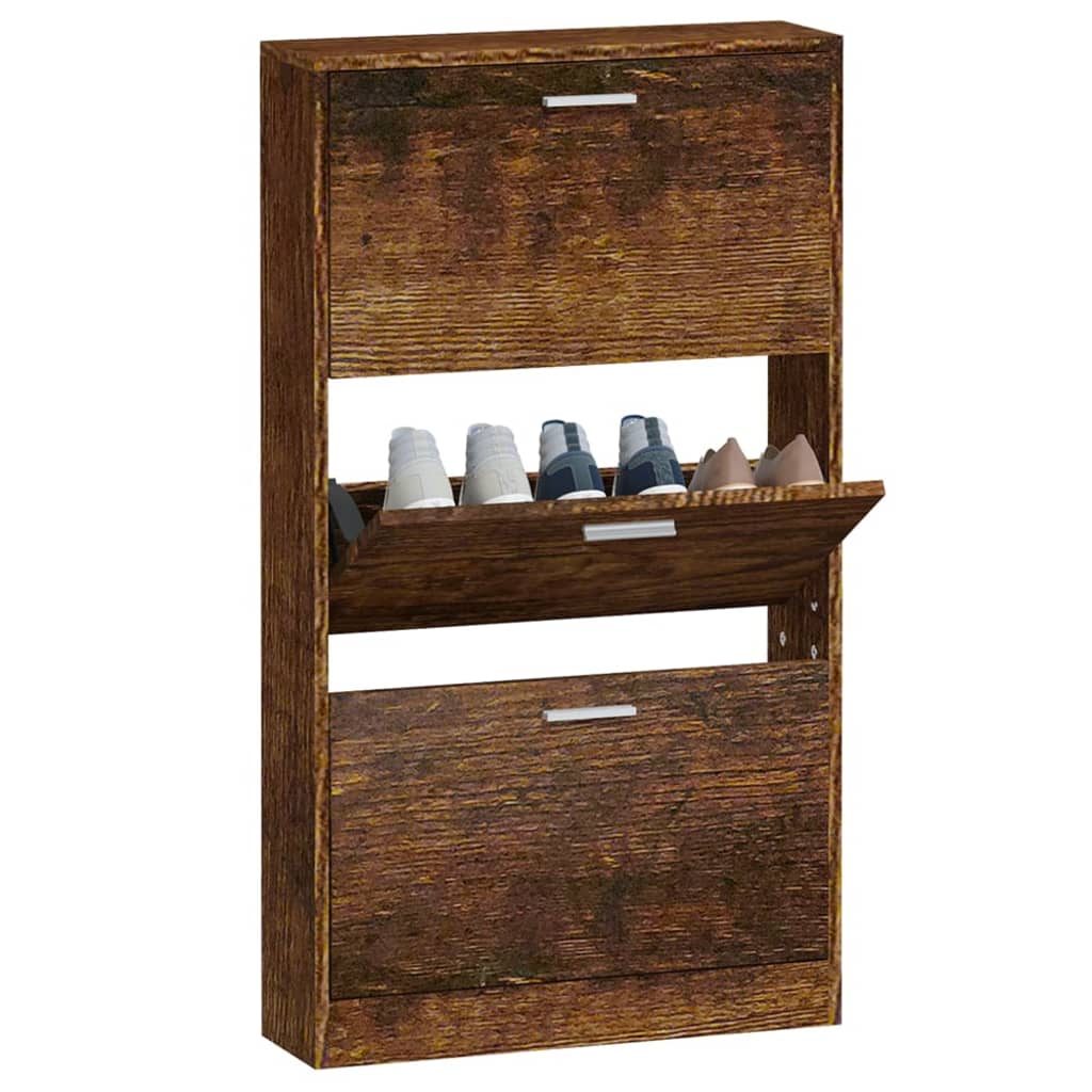 Shoe Cabinet Smoked Oak 59x17x108 cm Engineered Wood
