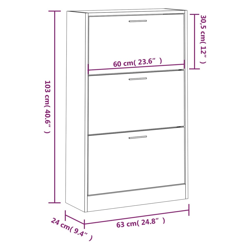 Shoe Cabinet Concrete Grey 63x24x103 cm Engineered Wood