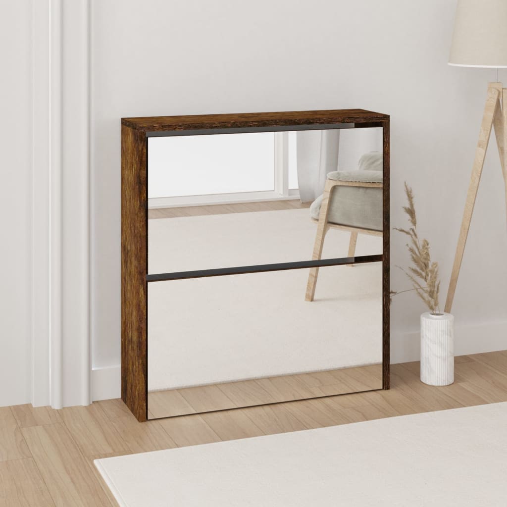 Shoe Cabinet with Mirror 2-Layer Smoked Oak 63x17x67 cm