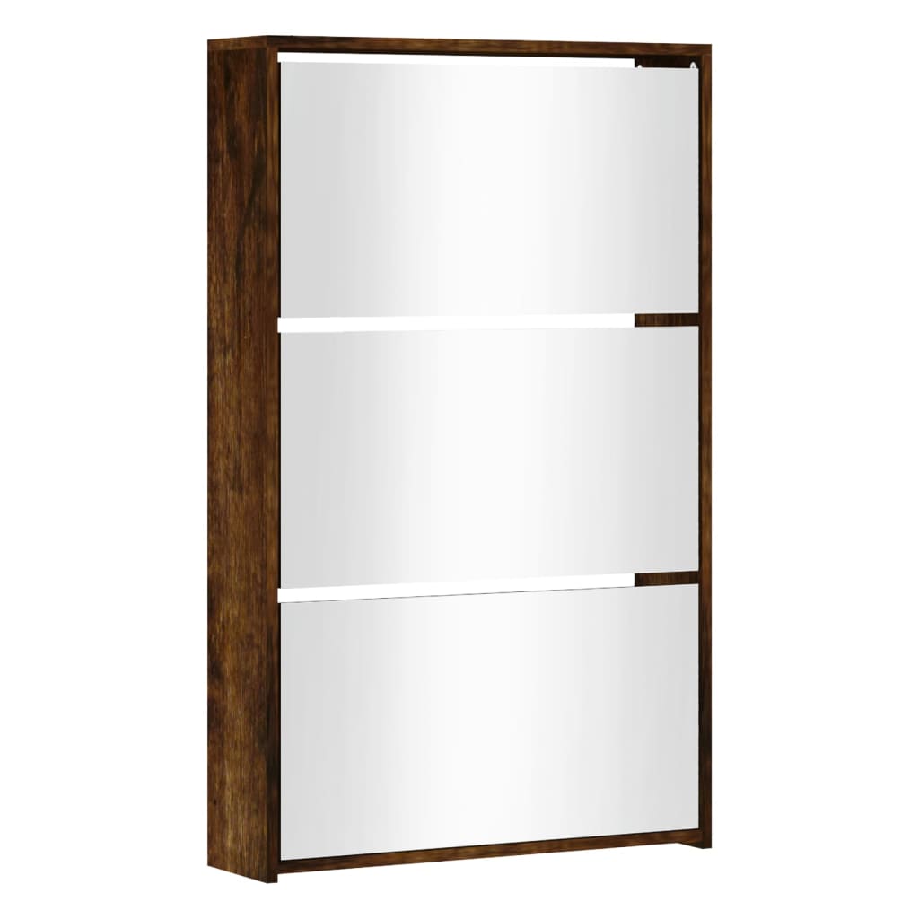Shoe Cabinet with Mirror 3-Layer Smoked Oak 63x17x102.5 cm