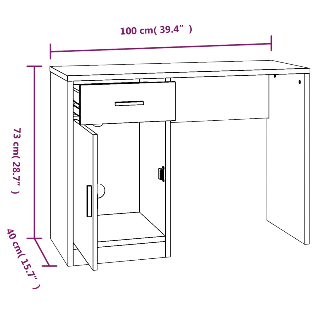 Desk with Drawer&Cabinet Grey Sonoma 100x40x73 cm Engineered Wood