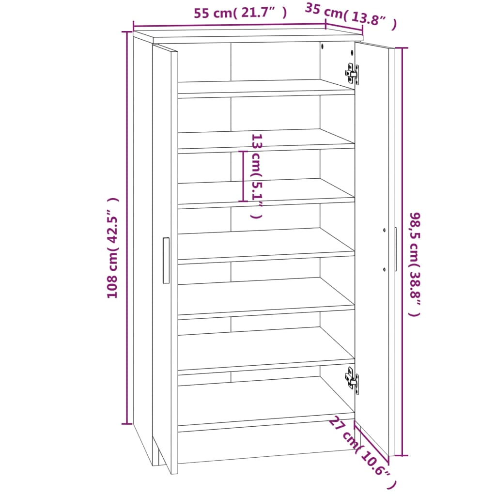 Shoe Cabinet Brown Oak 55x35x108 cm Engineered Wood
