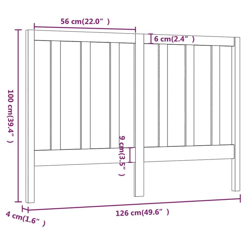 Bed Headboard Grey 126x4x100 cm Solid Wood Pine