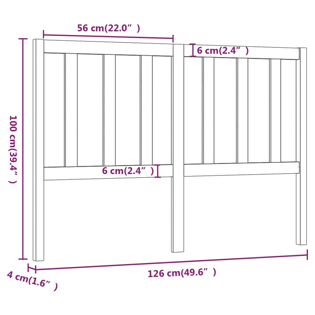 Bed Headboard Grey 126x4x100 cm Solid Wood Pine