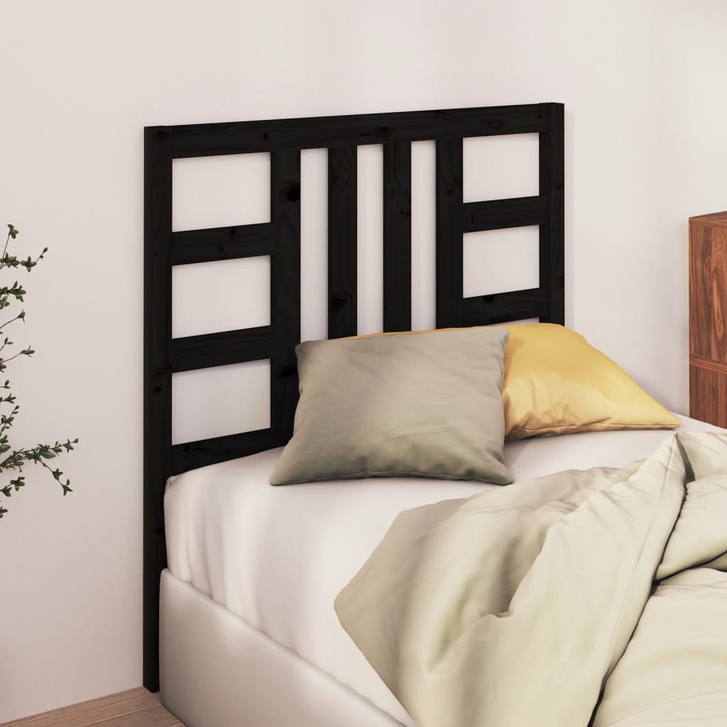 Bed Headboard Black 81x4x100 cm Solid Wood Pine