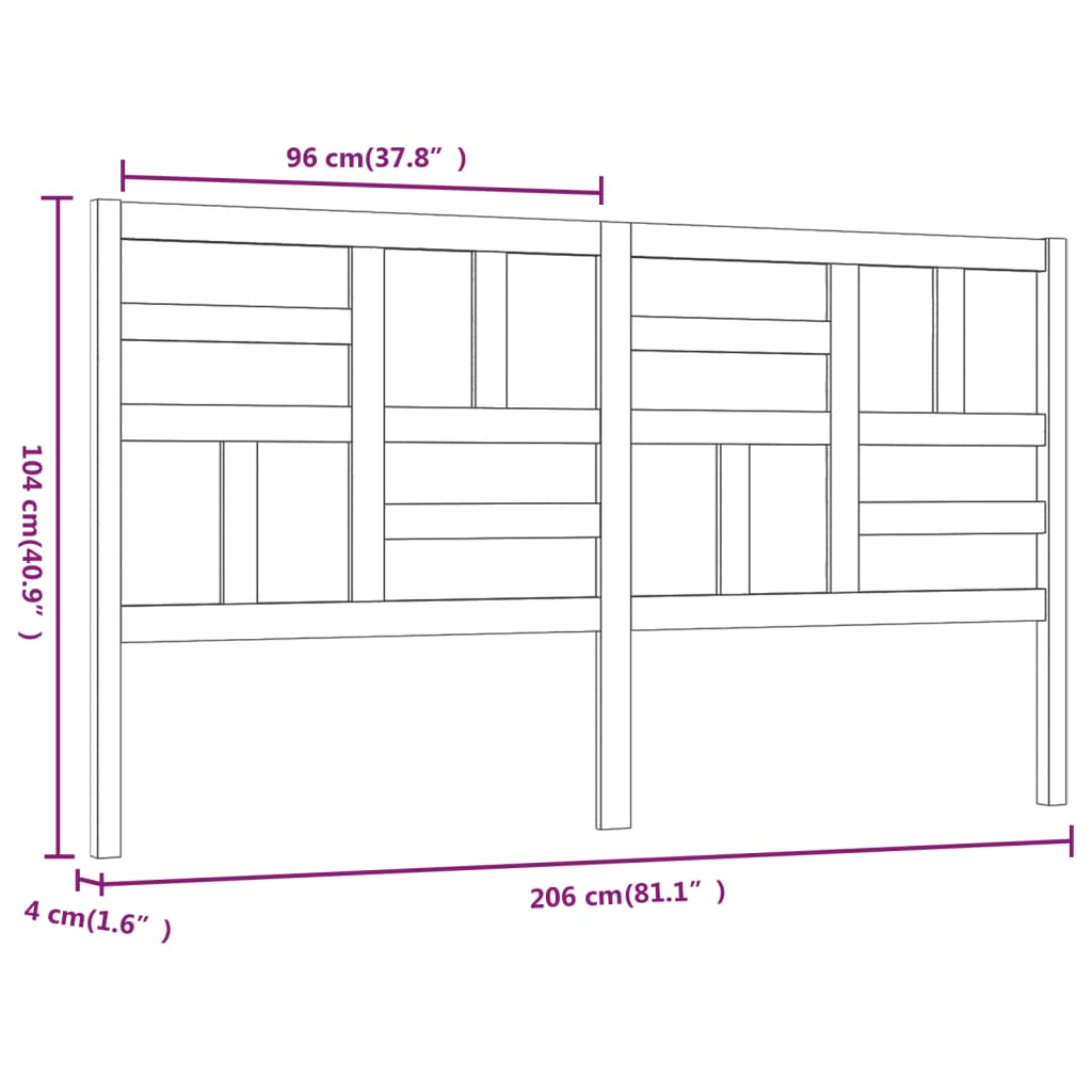 Bed Headboard 206x4x104 cm Solid Wood Pine