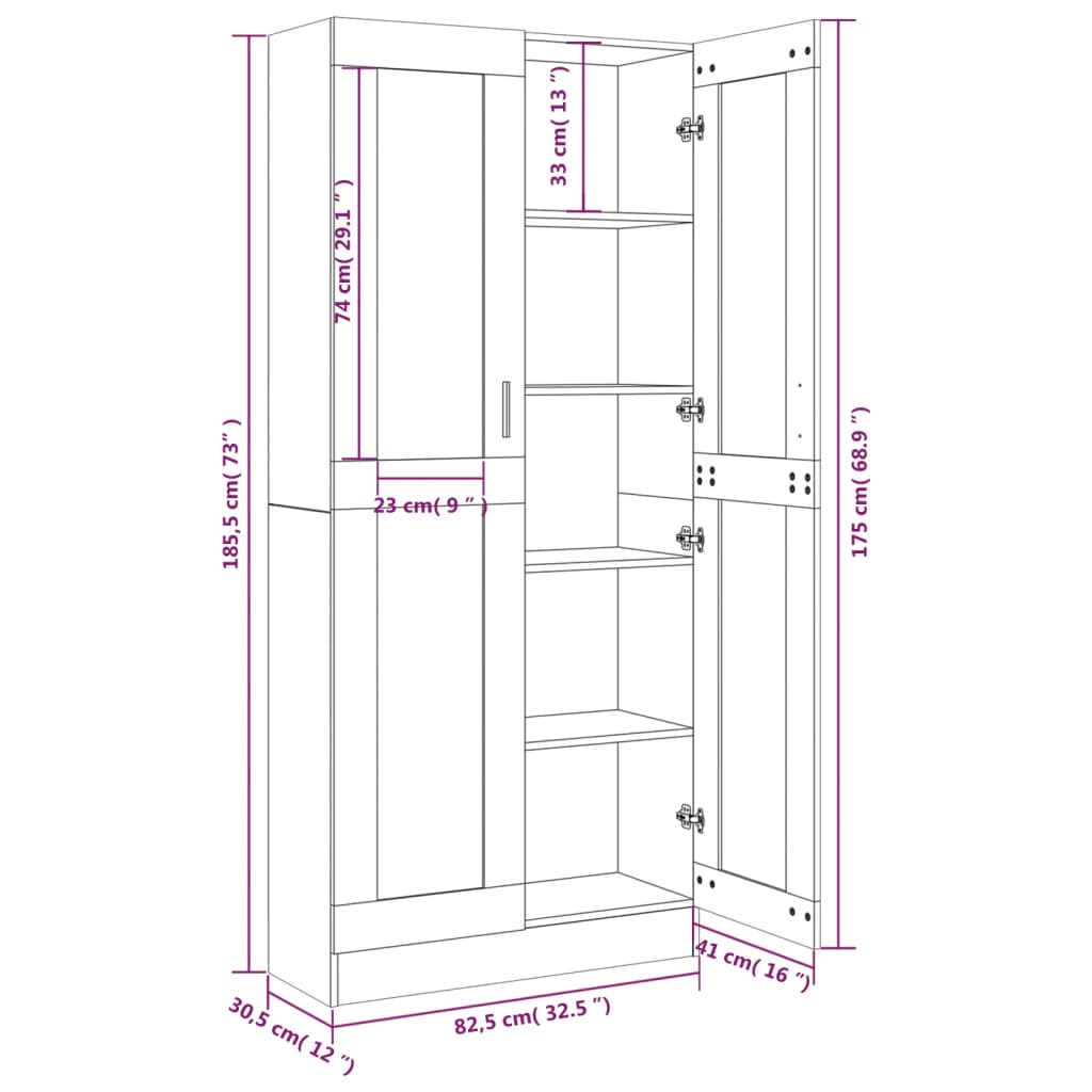 Vitrine Cabinet Grey Sonoma 82.5x30.5x185 cm Engineered Wood