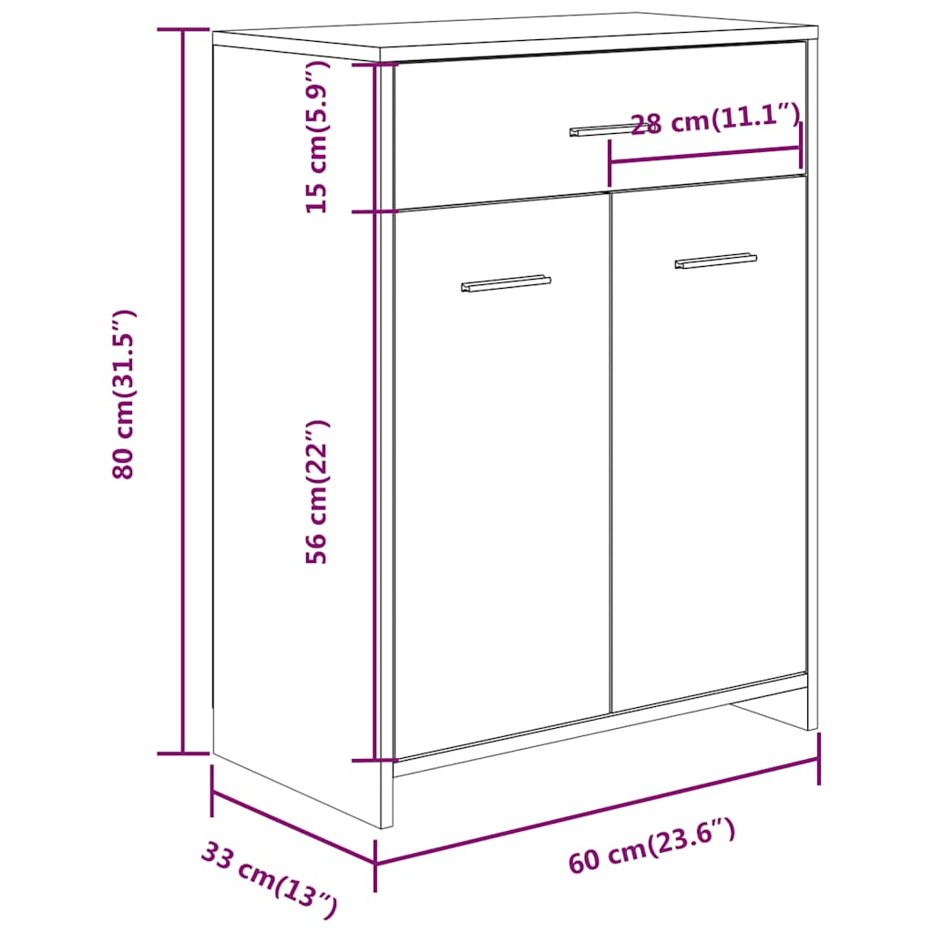 Bathroom Cabinet Brown Oak 60x33x80 cm Engineered Wood