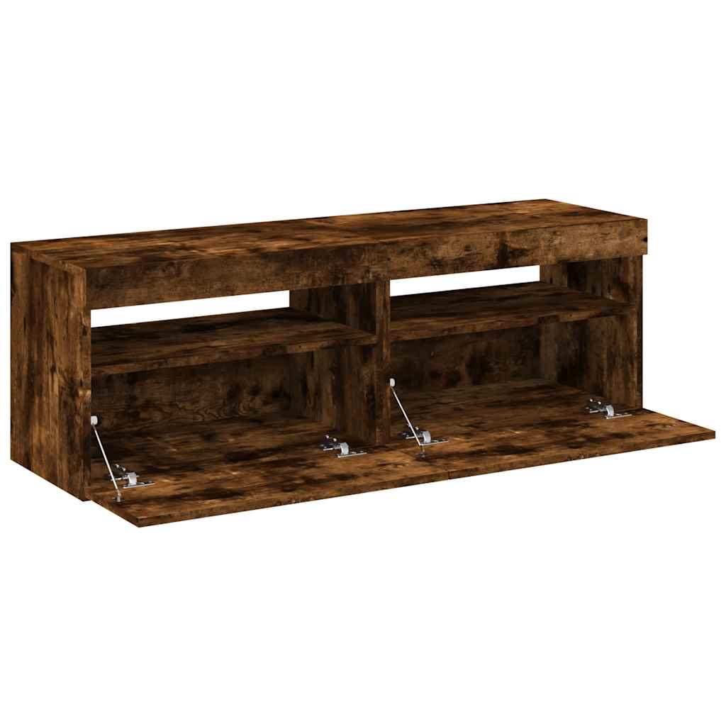 TV Cabinets 2 pcs with LED Lights Smoked Oak 60x35x40 cm