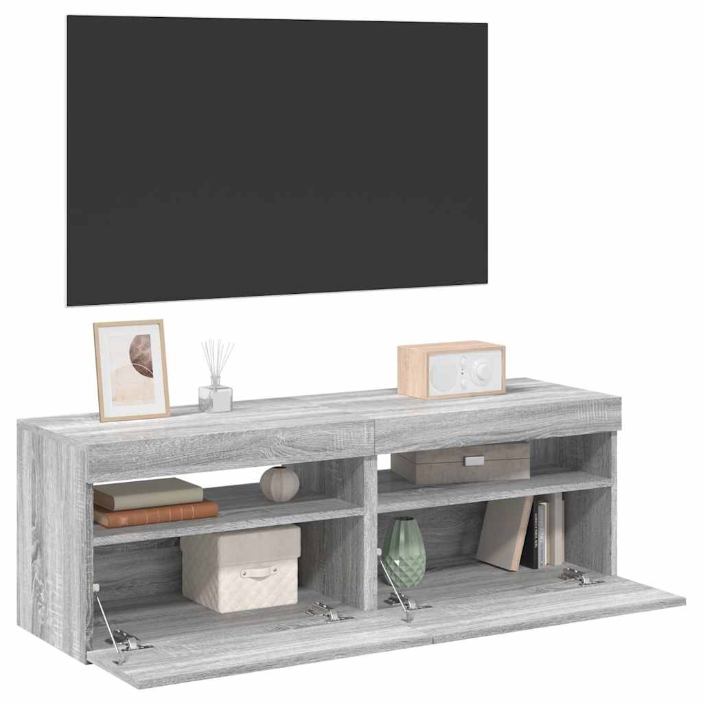 TV Cabinets 2 pcs with LED Lights Grey Sonoma 60x35x40 cm