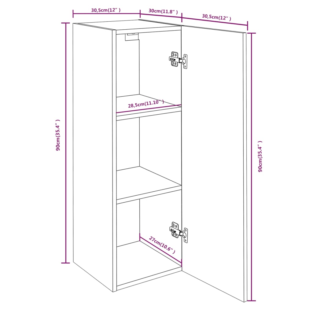 TV Cabinets 2 pcs Smoked Oak 30.5x30x90 cm Engineered Wood