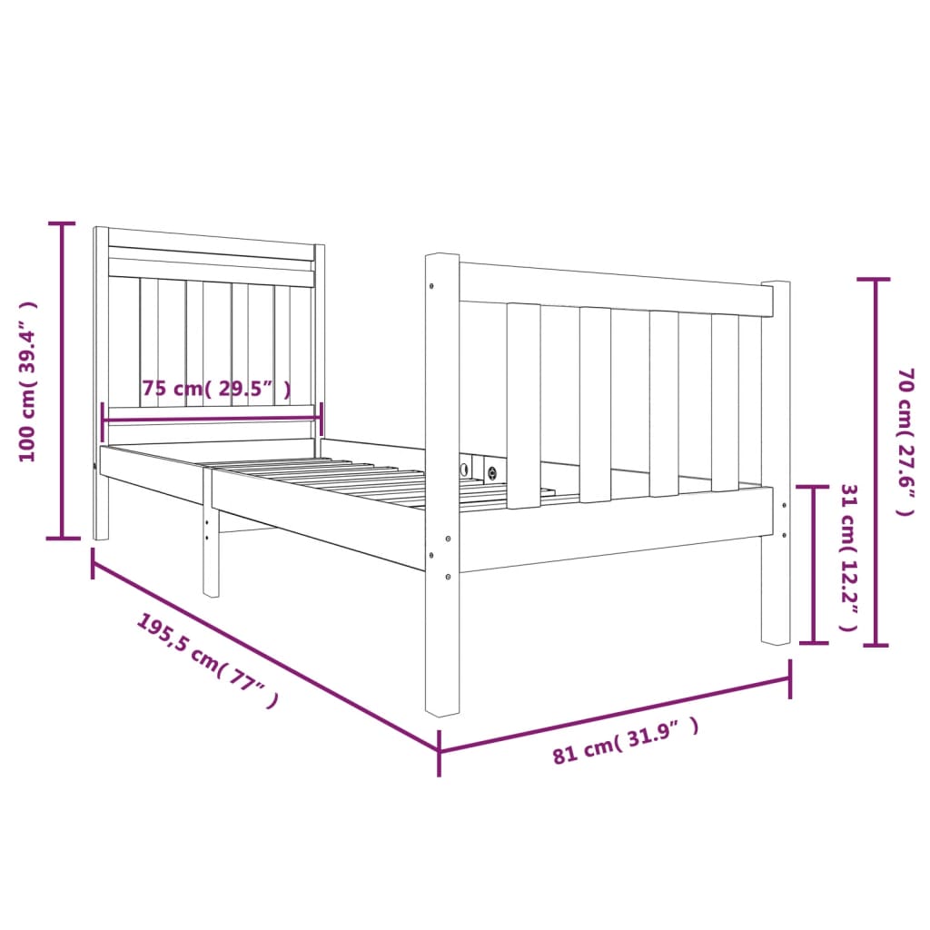 Bed Frame without Mattress Small Single Solid Wood