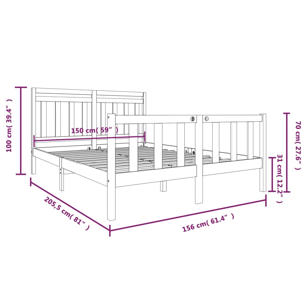 Bed Frame without Mattress King Size Solid Wood