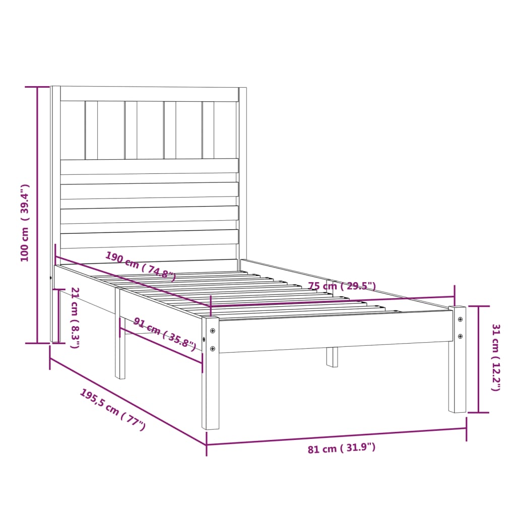 Bed Frame without Mattress 75x190 cm Small Single Small Single Solid Wood Pine