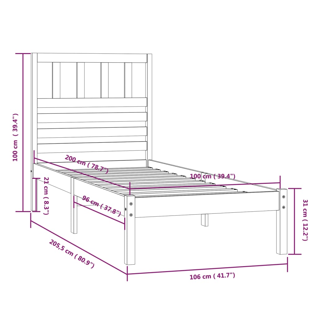 Bed Frame without Mattress Honey Brown Solid Wood Pine 100x200 cm