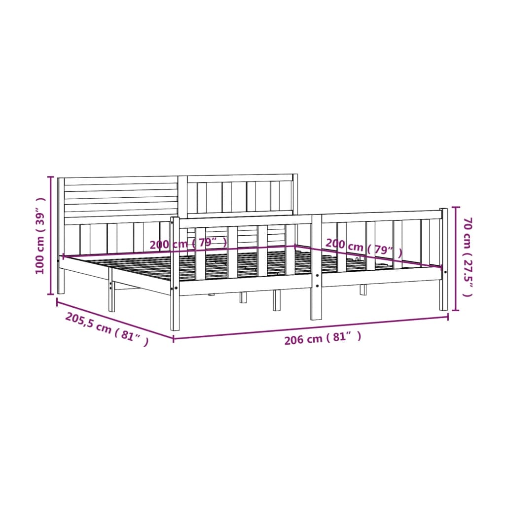 3101173 vidaXL Bed Frame without Mattress Solid Wood 200x200 cm (810102+814164)