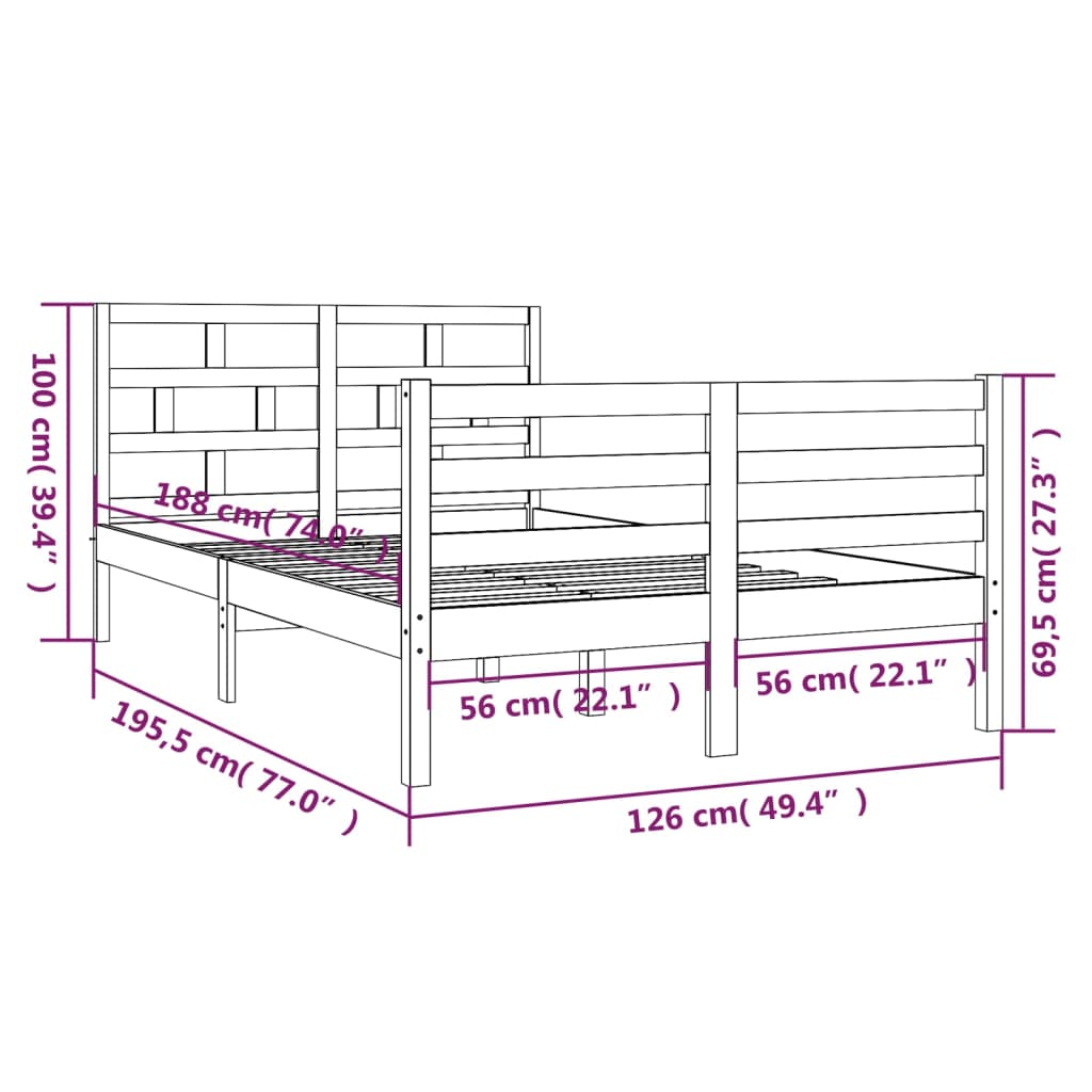 Bed Frame without Mattress White Small Double Solid Wood