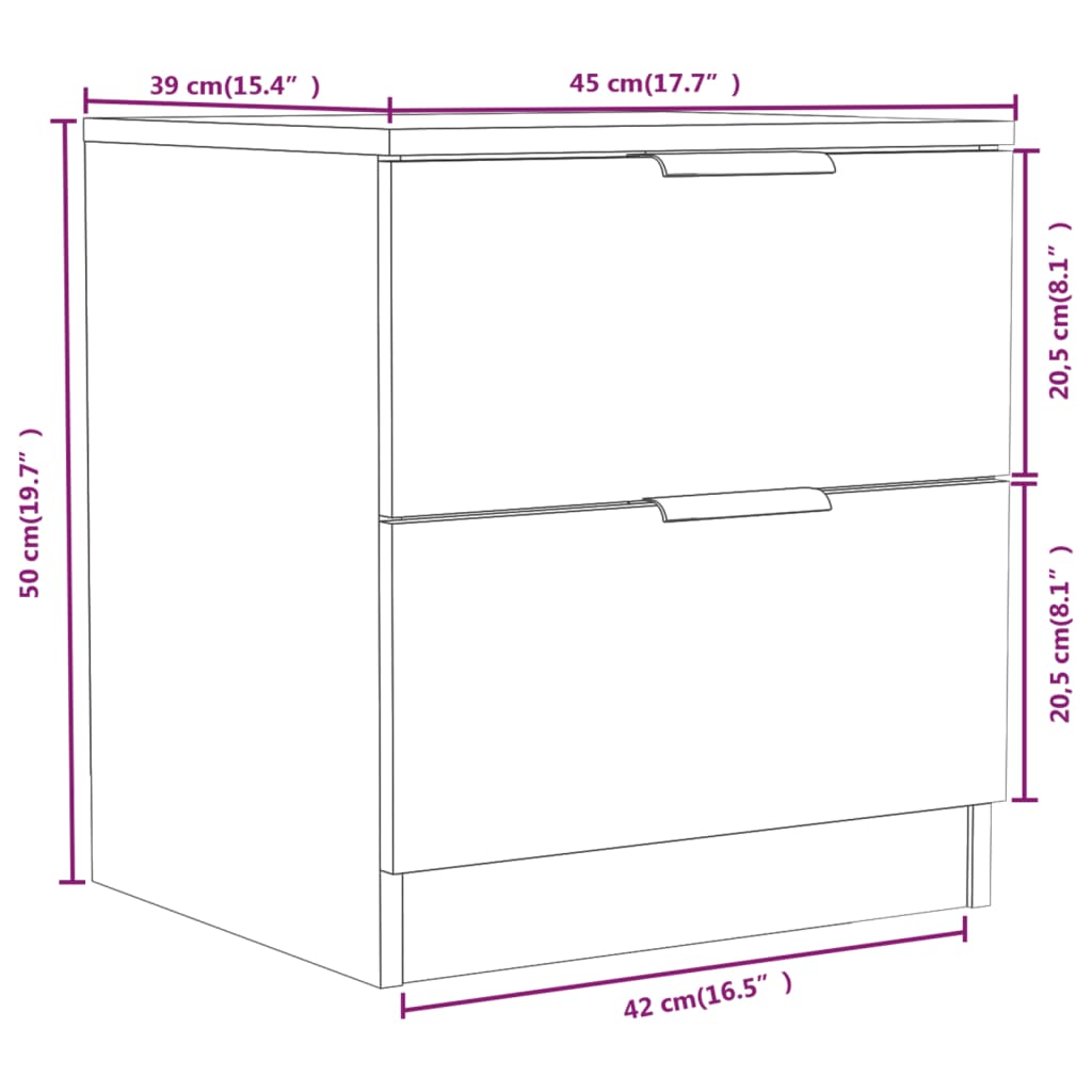 Bedside Cabinets 2 pcs Brown Oak Engineered Wood